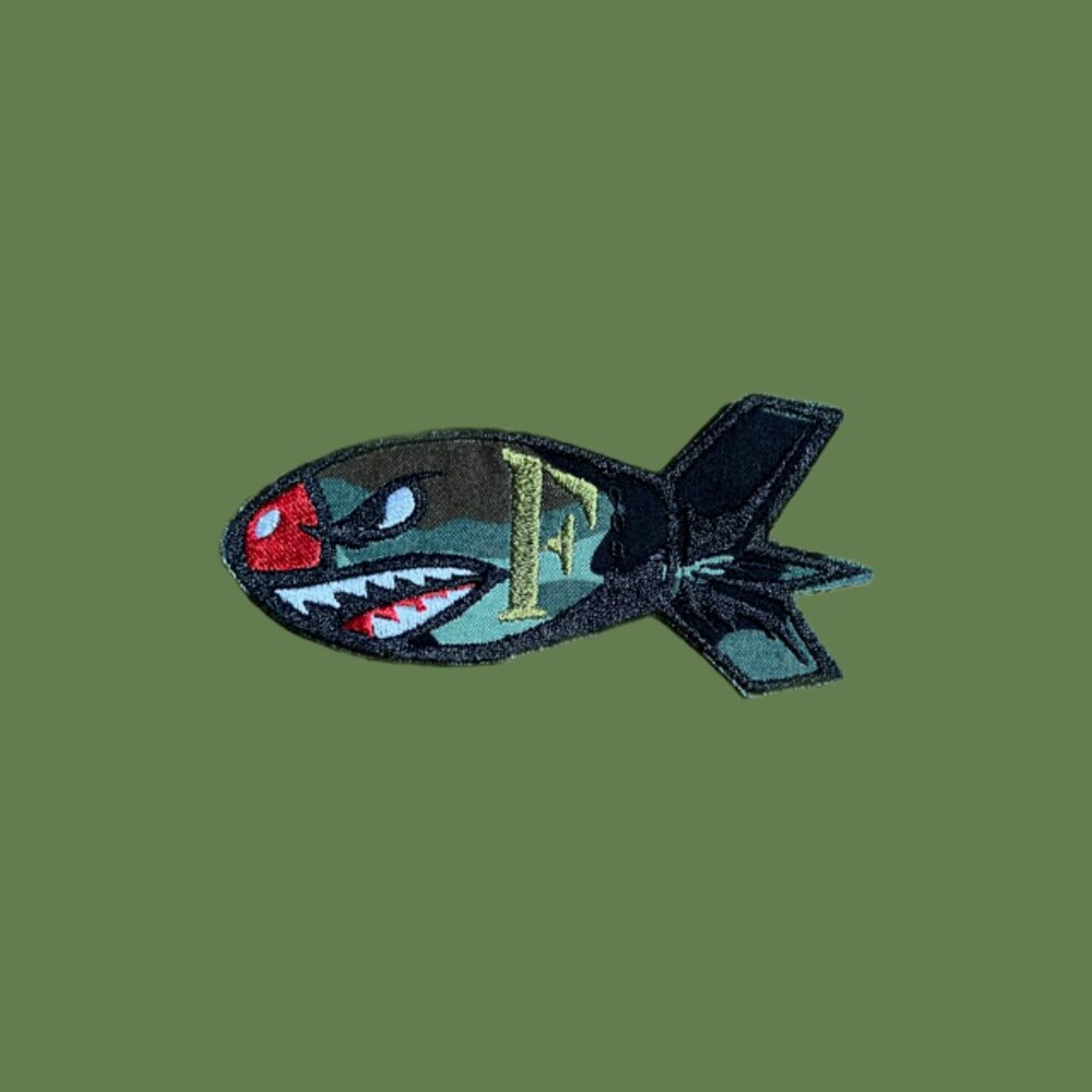 F-bomb patch with infamous shark face nose art from WWII AVG Flying Tigers P40s